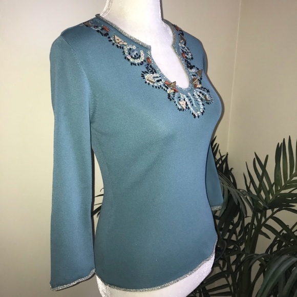 Joseph A Stretch Sequin Beaded Top S - Picture 3 of 6